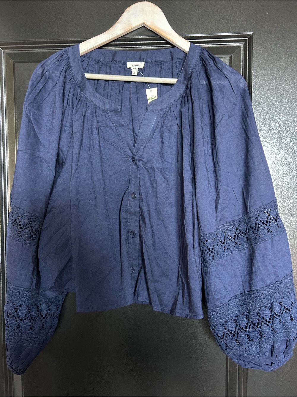Aerie Oversized navy blue peasant blouse size medium NWT